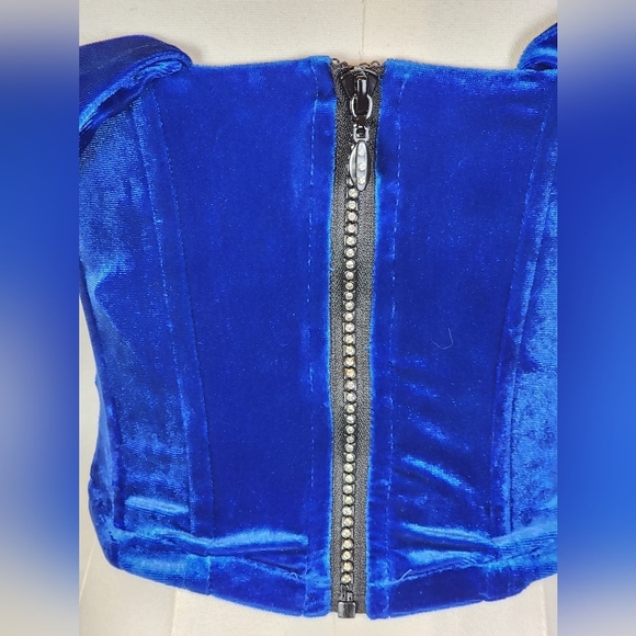 Revolve Line & Dot Du Jour Velvet Corset Top Royal Blue Off Shoulder Bustier XS - Picture 7 of 11